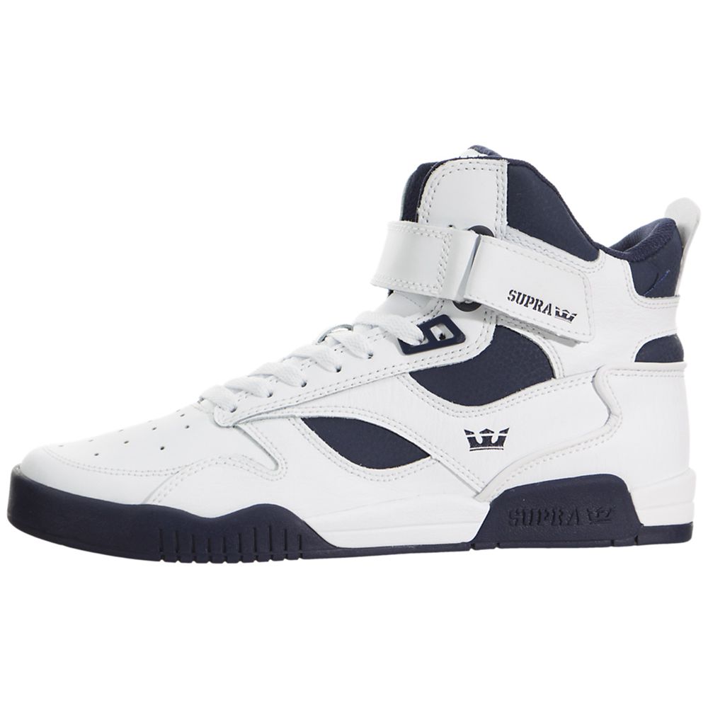 Baskets Montantes Supra Bleeker Blanche White/Navy-Navy Homme | WNC-35699311